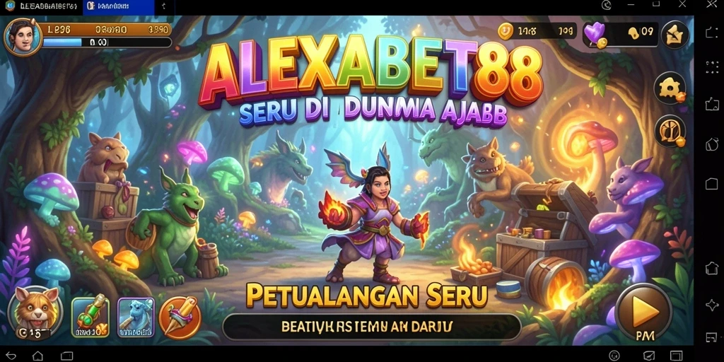 Tangkapan layar menampilkan pemain menjelajahi hutan dalam ALEXABET88.