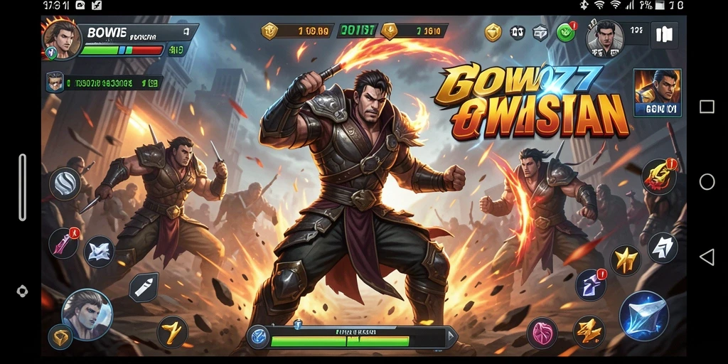 Screenshot gameplay <strong>BOWO77</strong> menampilkan pertarungan yang mendebarkan.