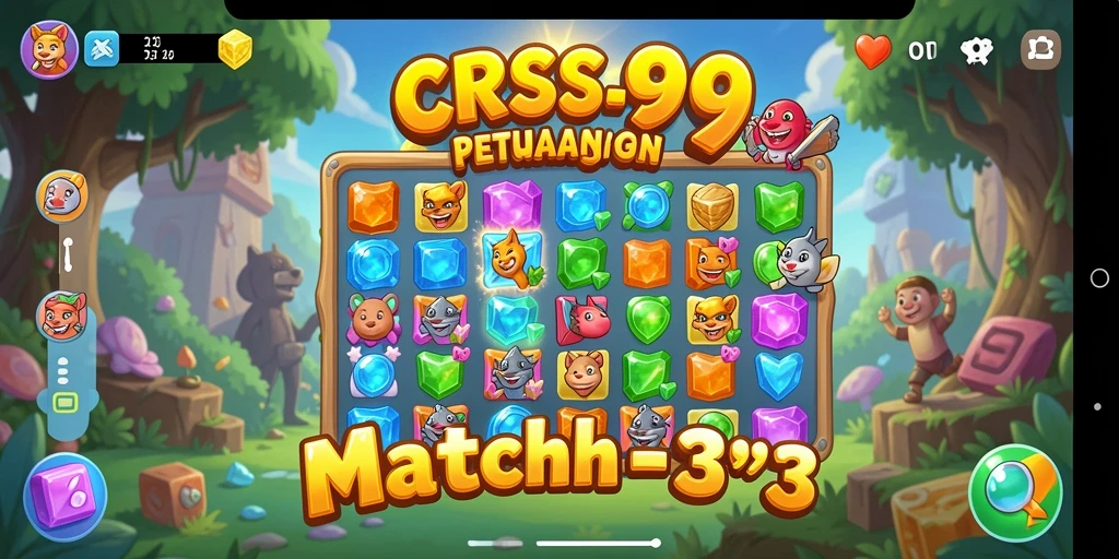 Tangkapan layar CRS99 menampilkan gameplay Match-3 yang menarik dan berwarna-warni.