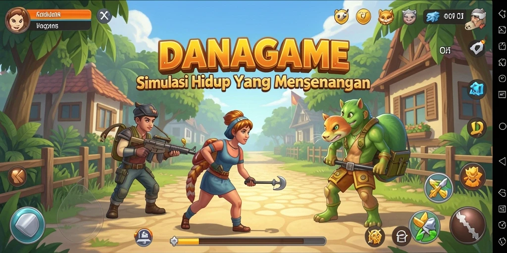 Tangkapan layar utama gameplay <strong>DANAGAME</strong> menampilkan interaksi karakter yang dinamis.