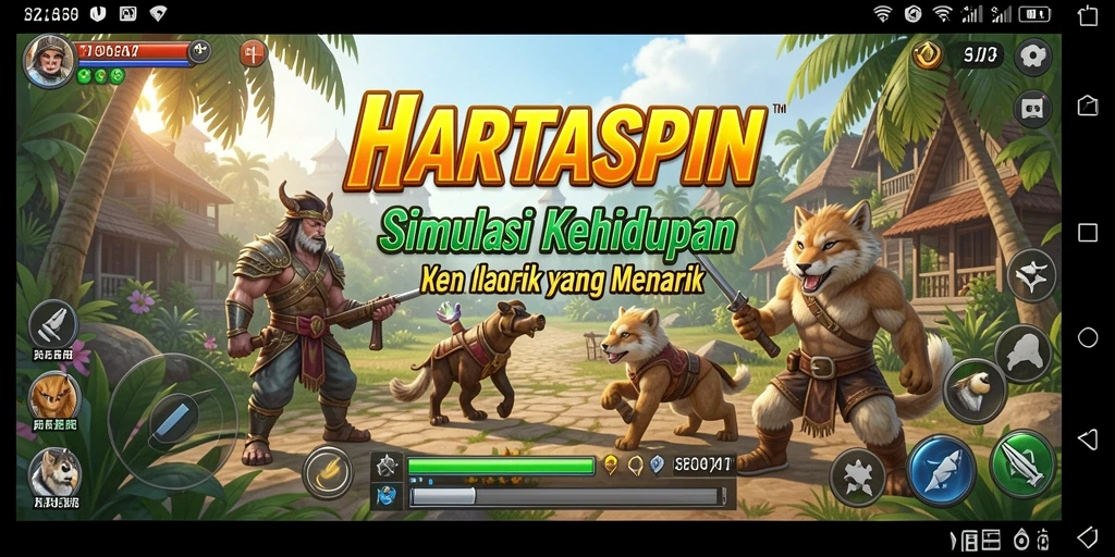 Tampilan menarik dari gameplay HARTASPIN yang menampilkan simulasi kehidupan.