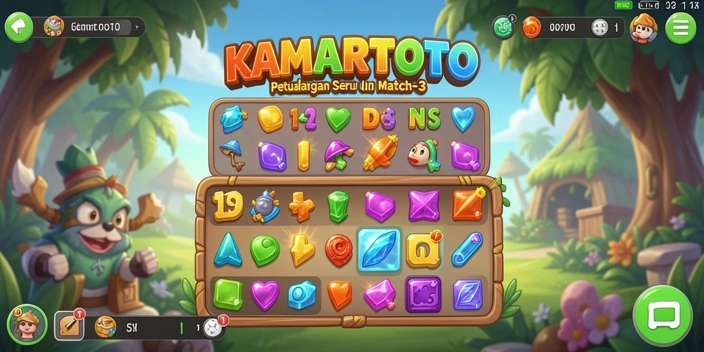 Tampilan gameplay seru KAMARTOTO dengan berbagai level Match-3.