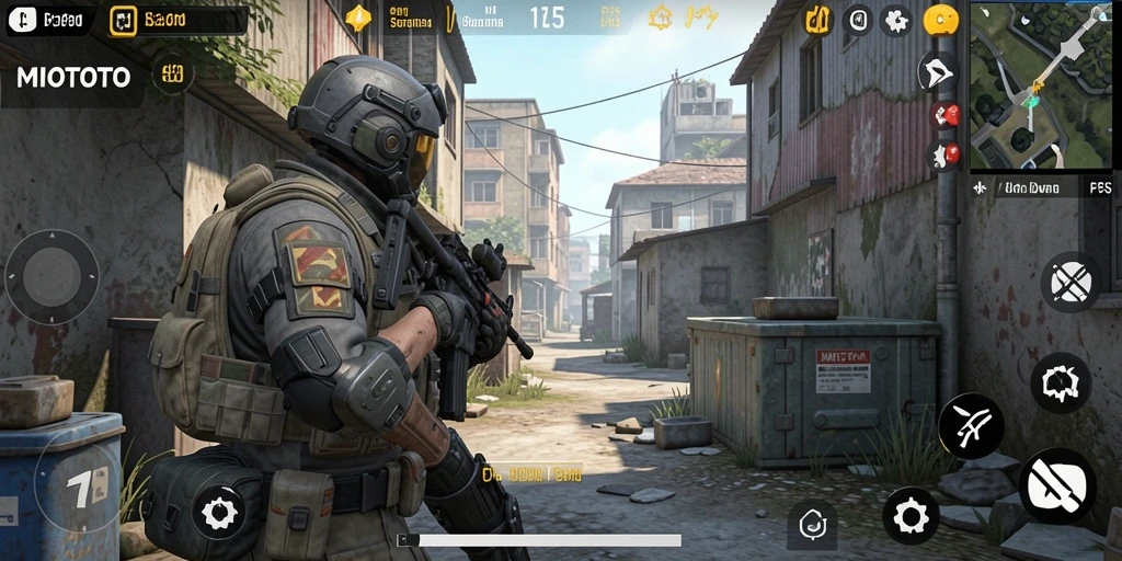 Screenshot gameplay MIOTOTO yang menampilkan aksi tembak-menembak yang mendebarkan.