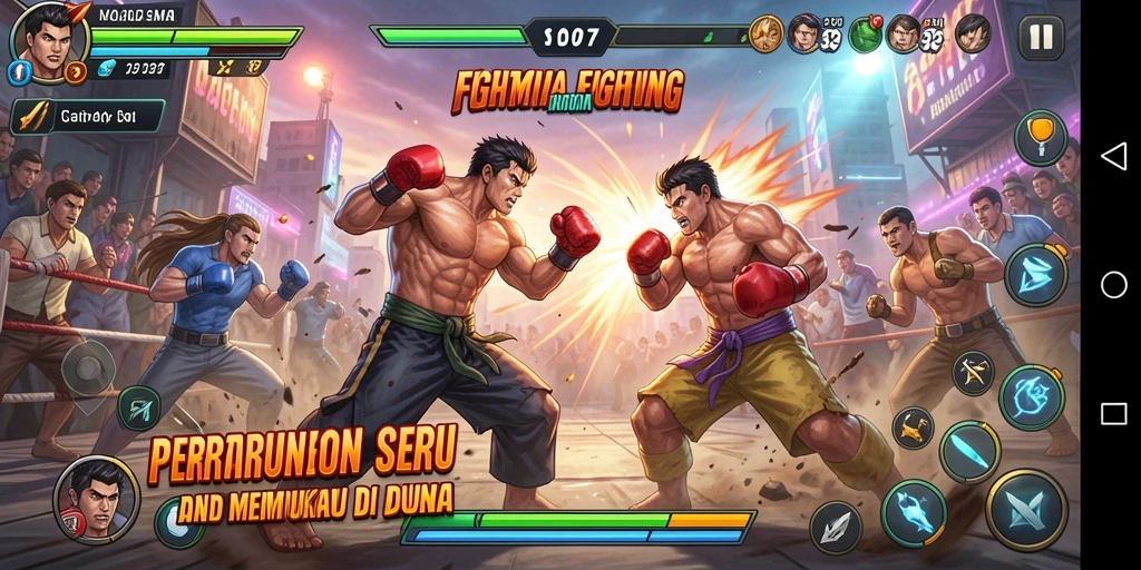 Screenshot gameplay SD107 menampilkan pertarungan seru dengan karakter dinamis.
